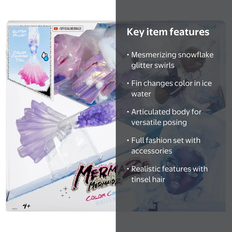 Mermaze Mermaidz, Crystabella Doll with Color Change Fin, Glitter
