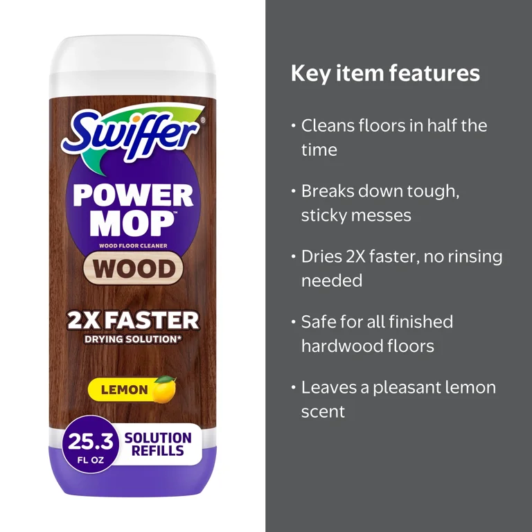Swiffer Power Mop Wood Refill Solution, QuickDry Hardwood Floor