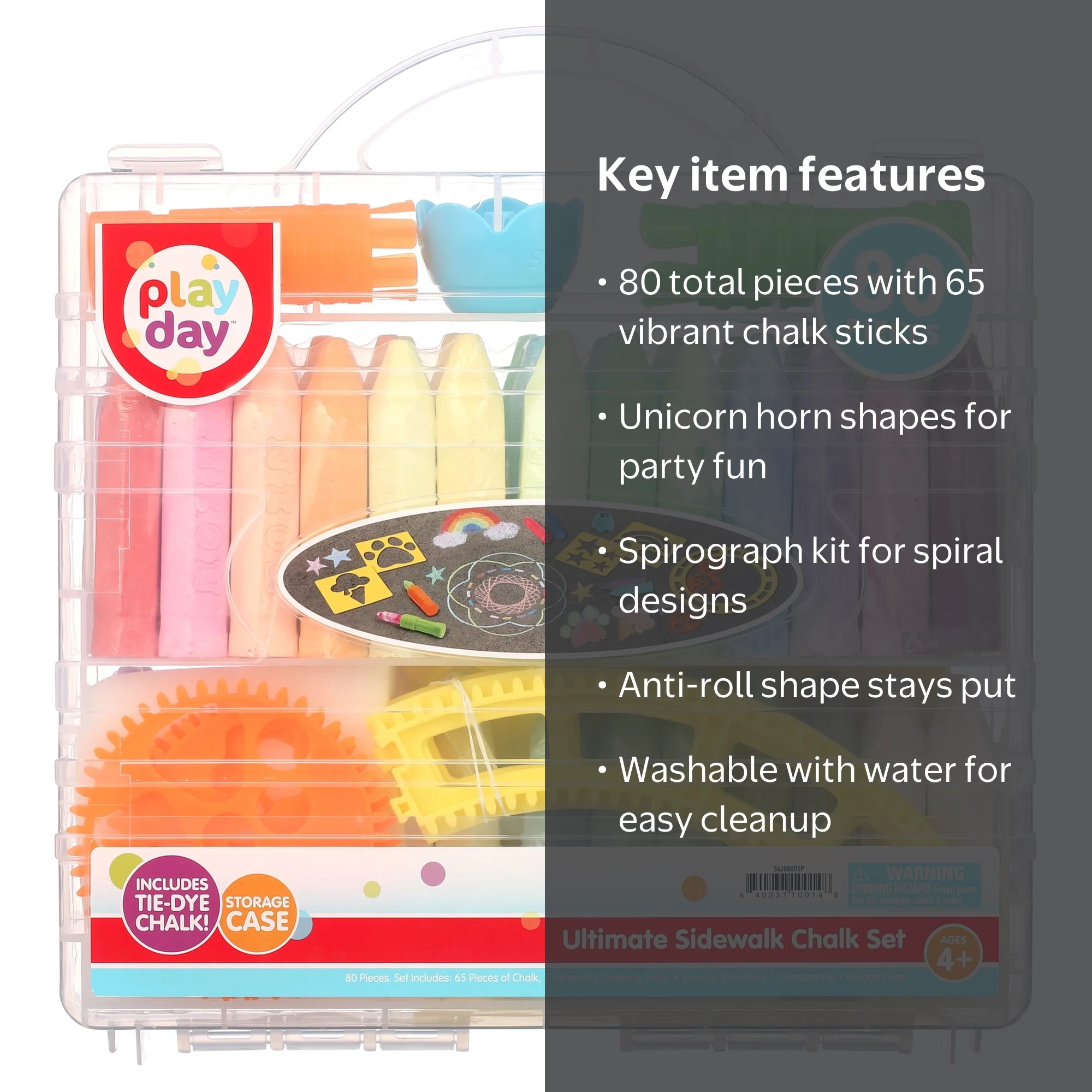 Play Day 80 Piece Sidewalk Chalk Set with Carrying Case and