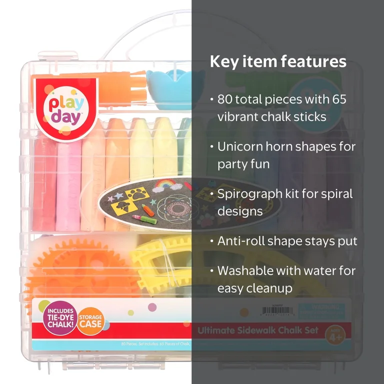 Play Day 80 Piece Sidewalk Chalk Set with Carrying Case and