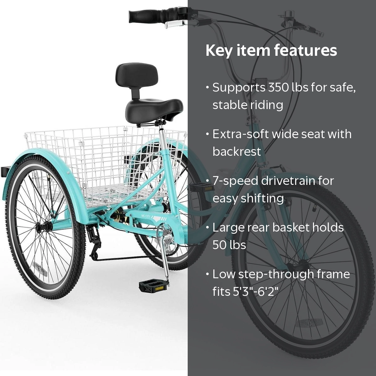MOPHOTO Adult Tricycle,7 Speed Trike Bike Cruiser,with 26