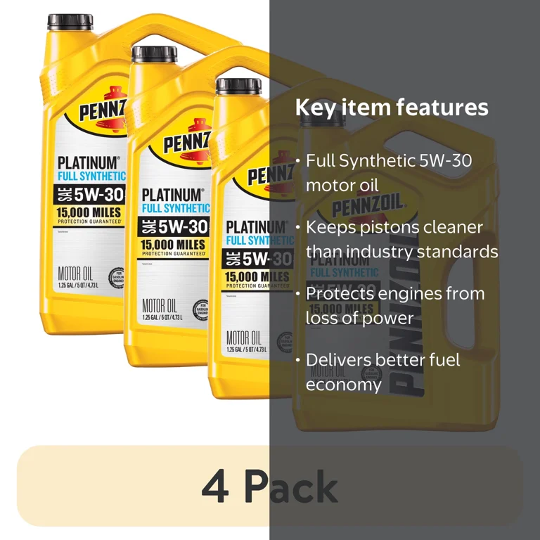 4 pack) Pennzoil Platinum Full Synthetic 5W-30 Motor Oil, 5 Quart