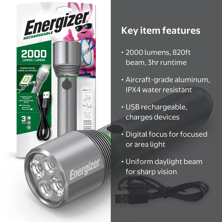 2 000 lumen rechargeable flashlight Kodiak The KUB 2.0 2000 Compact Tactical This powerfully bright metal flashlight casts a wide beam for high Energizer Rechargeable LED Flashlight, 2000