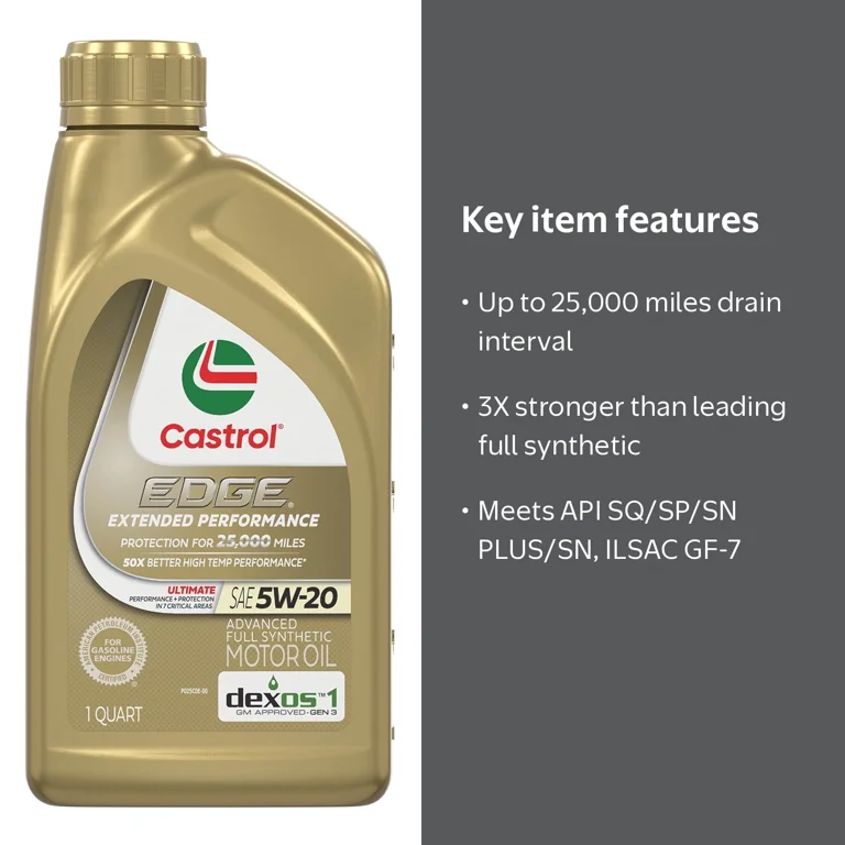 Castrol Edge 5W-20 Full Synthetic Motor Oil, 1 Quart, 20K Mile