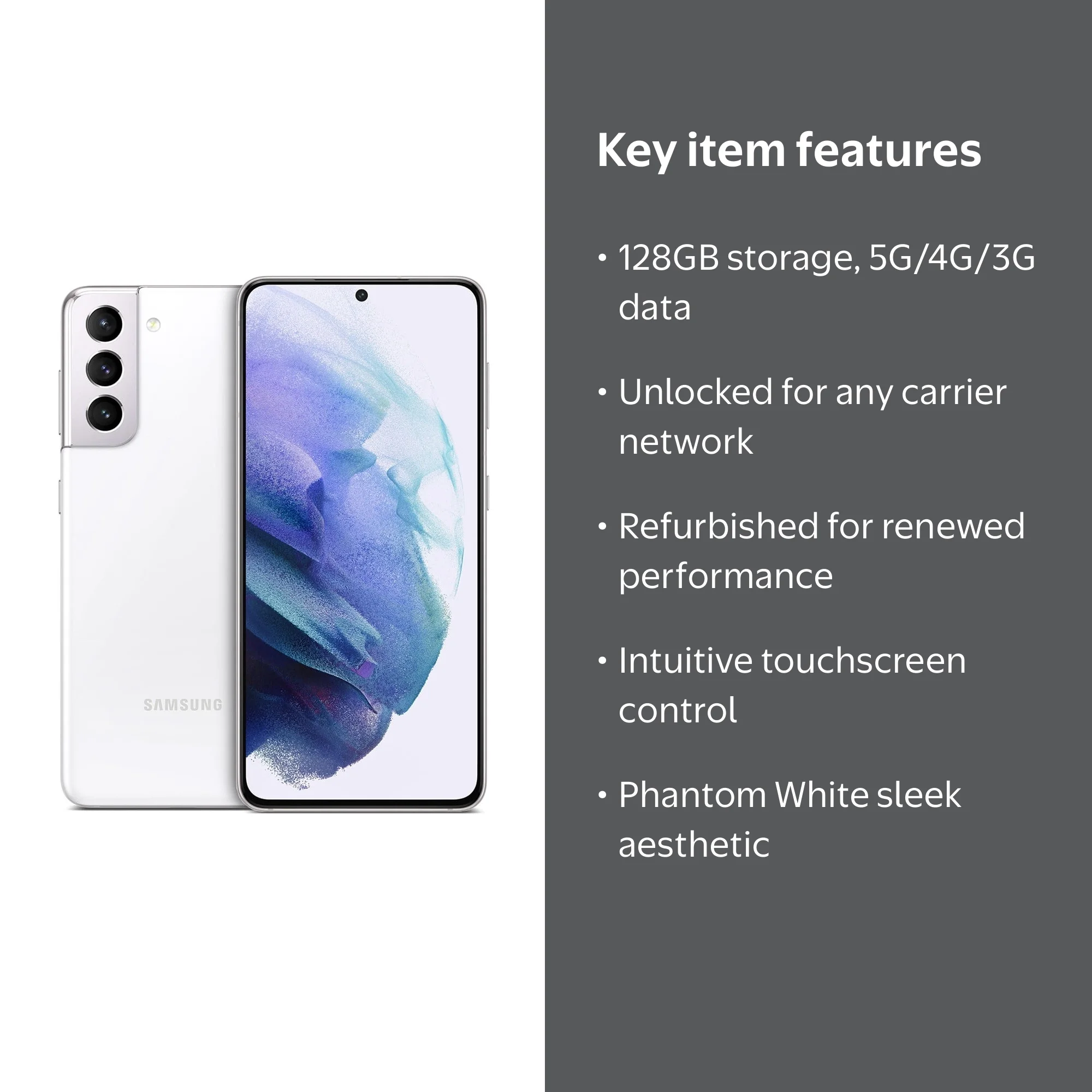 Restored Samsung Galaxy S21 5G, US Version, 128GB, Phantom White