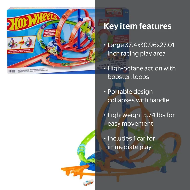 Hot Wheels Action Epic Crash Dash Track Set w/ 5 Zones, Motorized