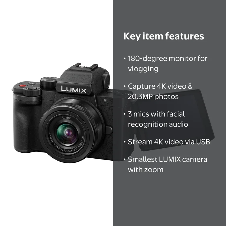 Panasonic, LUMIX G100 4k Mirrorless Camera, DC-G100KK, Black