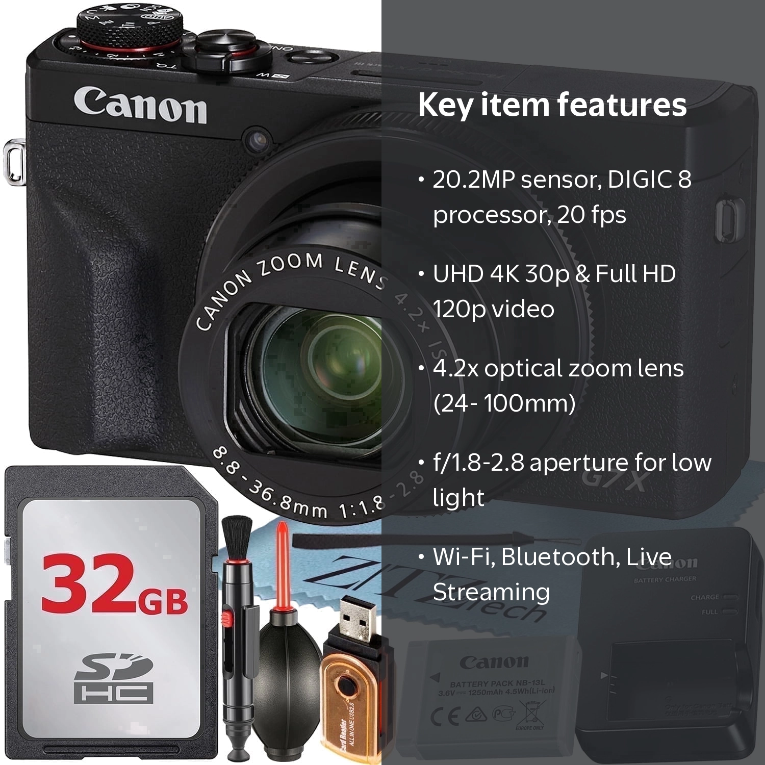 Canon PowerShot G7 X Mark III Digital Camera (Black) with 4.2x