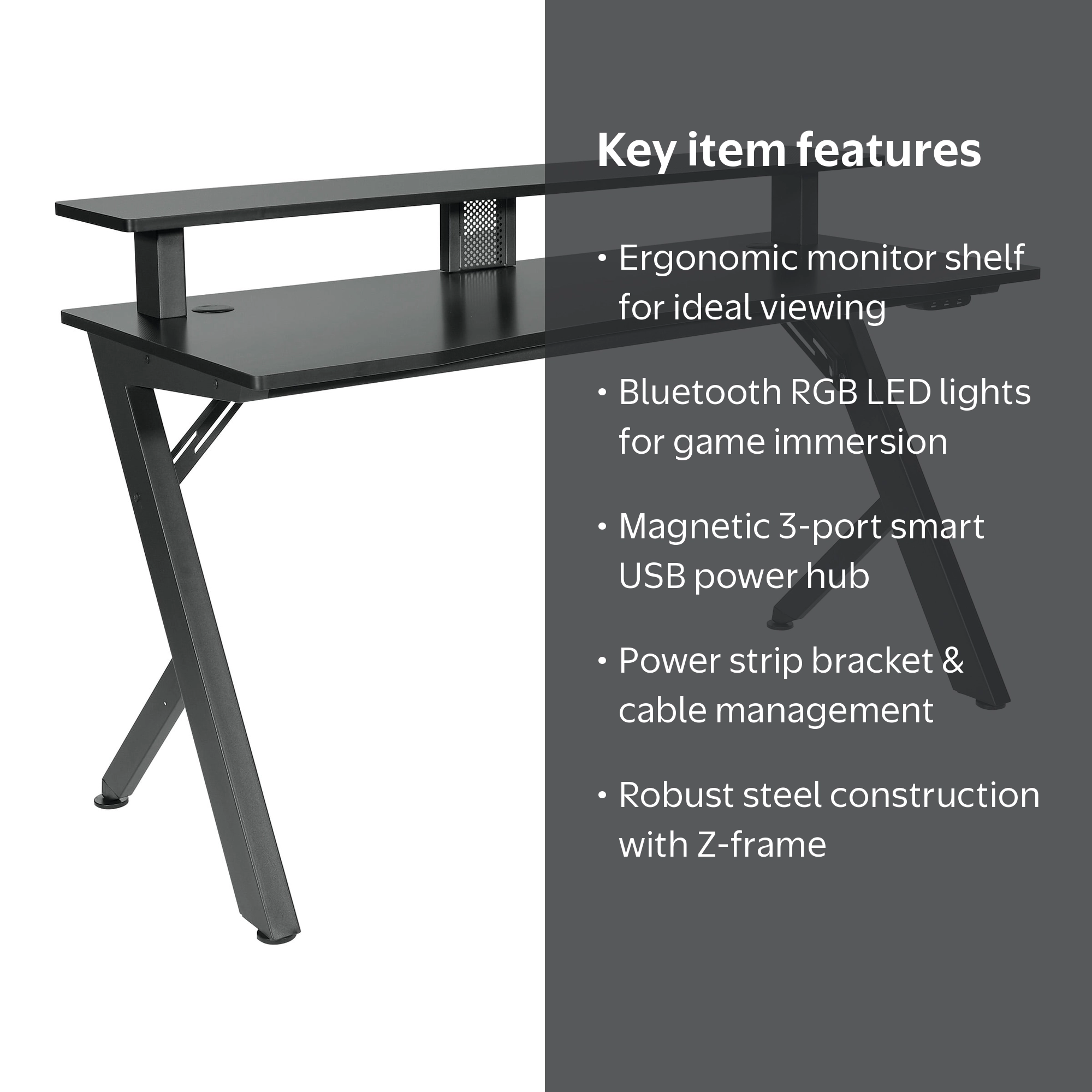 OSP Home Furnishings Area51 Battlestation Gaming Desk with Matte