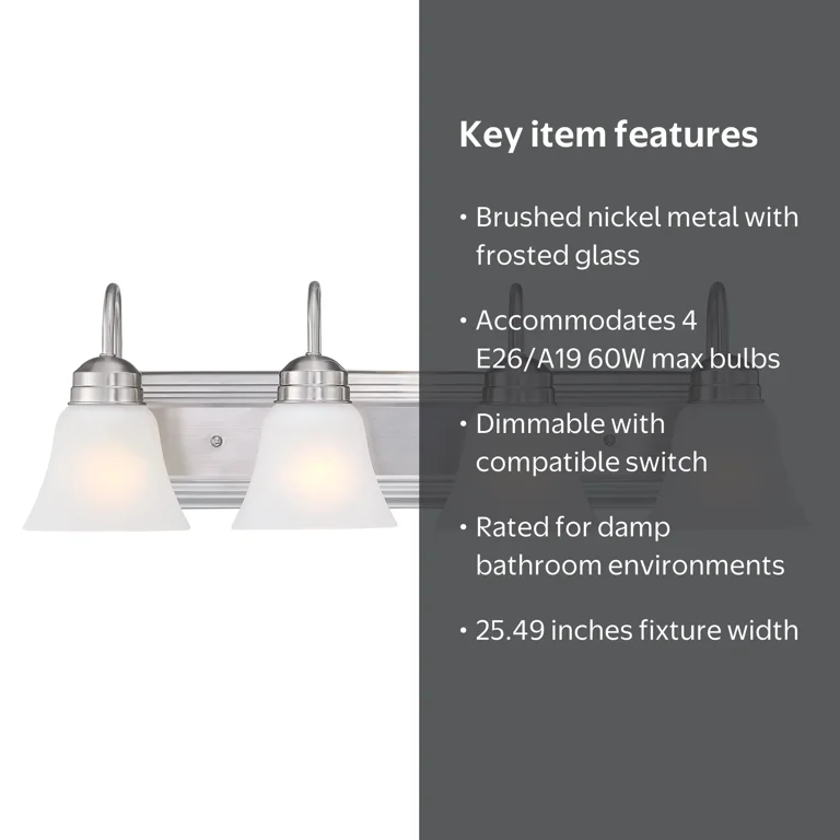 Modern 4-Light Bathroom Vanity Light – Brushed Nickel Finish, 25.79” Wide, G9 Socket, Wall Sconce For Mirror, Dressing Room, Or Hallway
