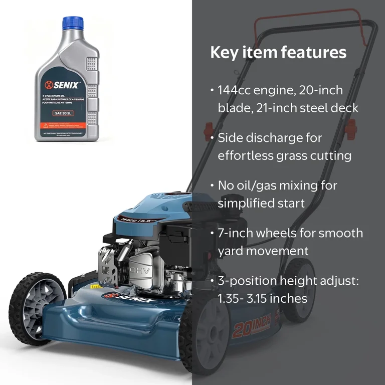 Senix, Gas Lawn Mower, 20 in Cutting Blade, 21 in Steel Deck