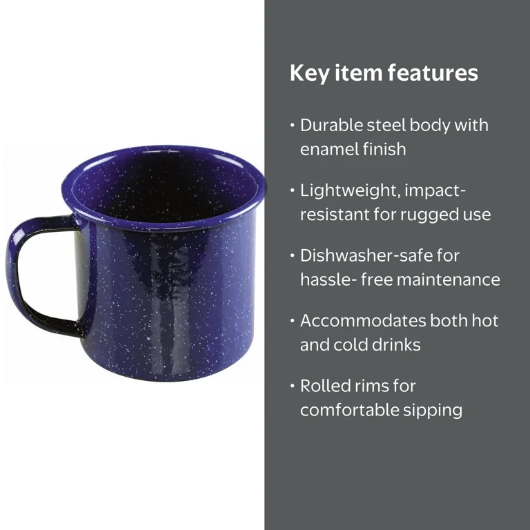 Coleman Enamel Mug, 12 oz, Blue Speckled Steel, Durable Camping