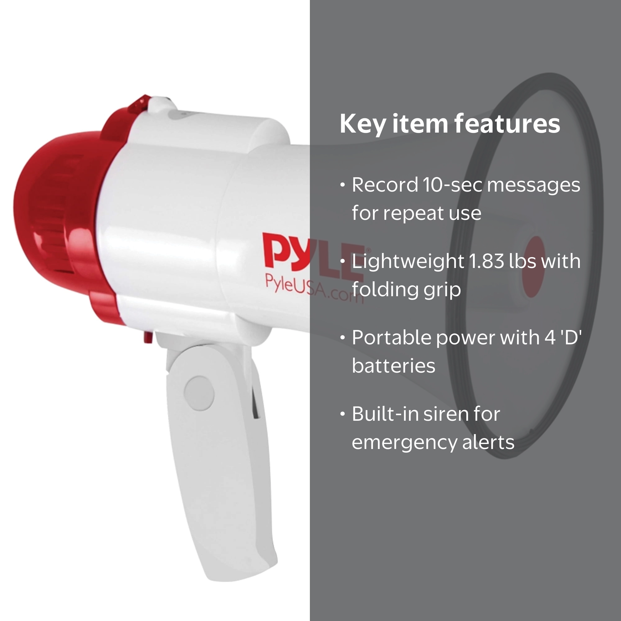 Pyle Large Handheld Megaphone Speaker with Siren, Voice Recorder