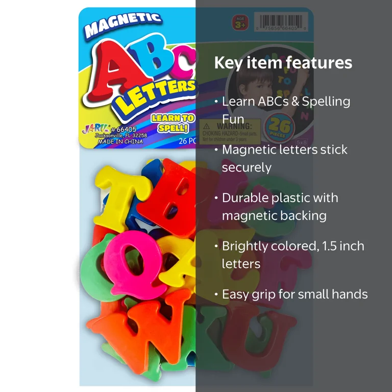 JA-RU ABC's Magnetic Letters or Numbers, 26 Pieces, Multi-Color