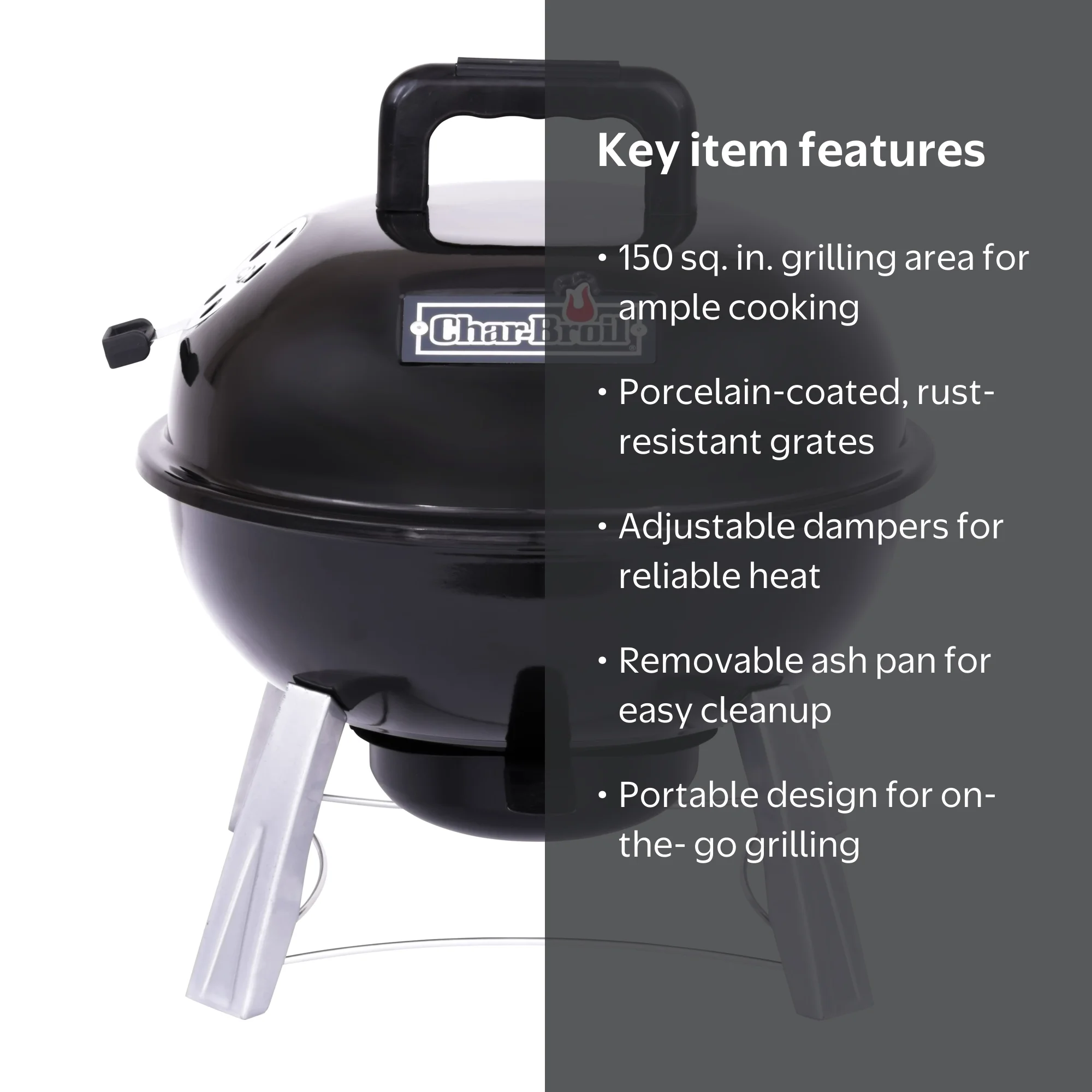 Char-Broil Portable Charcoal Grill, 150 sq. in., Adjustable