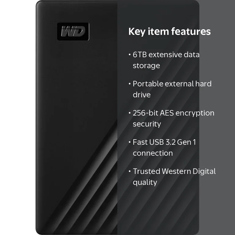 Western Digital, Portable Hard Drive, 6 TB, Black, External