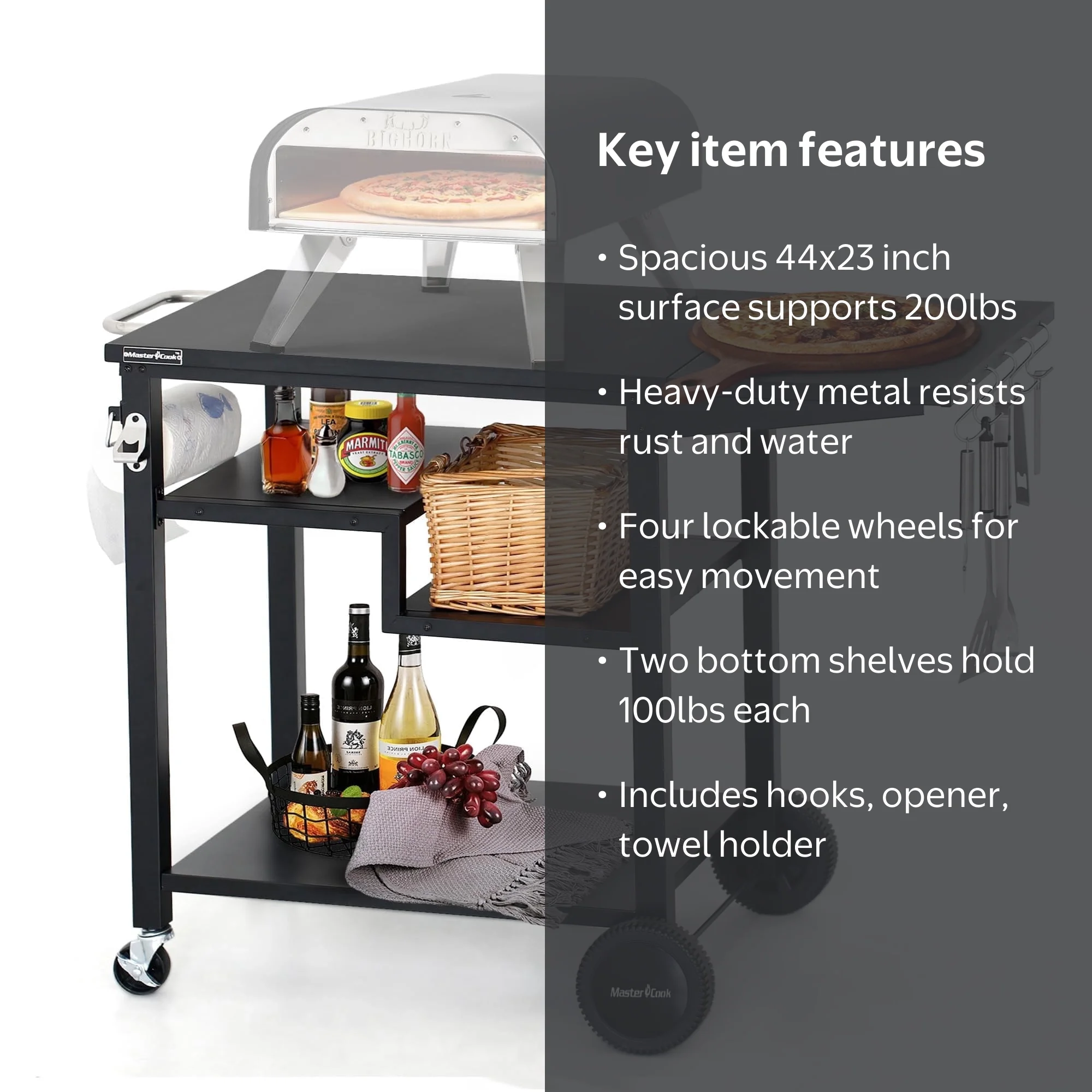 MASTER COOK Grill Table with Wheels for Big Horn Pizza Oven