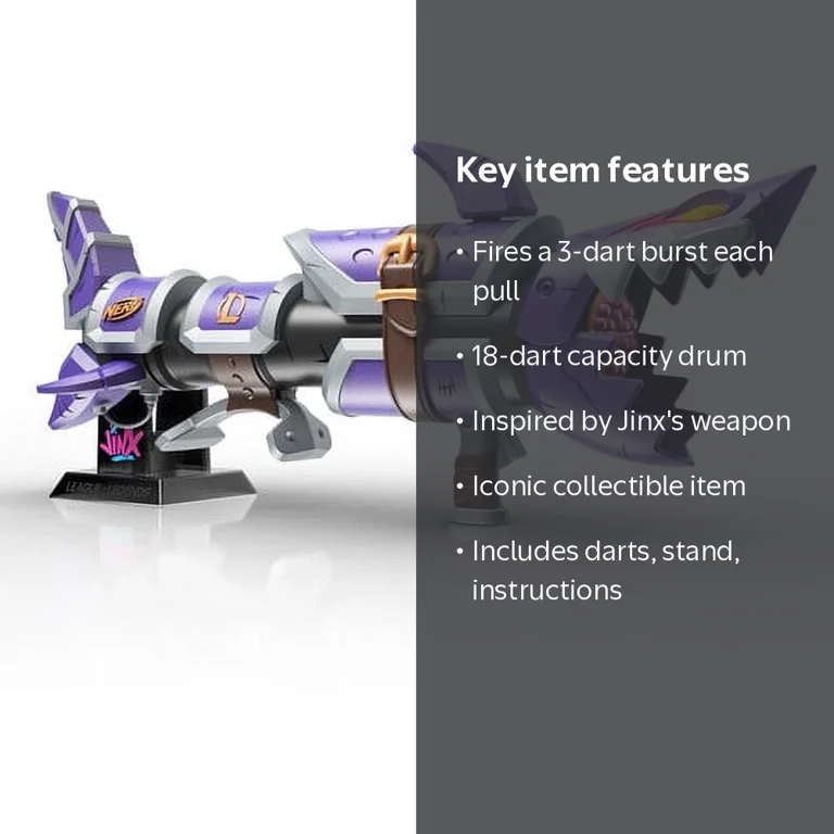 Hasbro Nerf LMTD League of Legends Jinx Fishbones Blaster, 18-dart