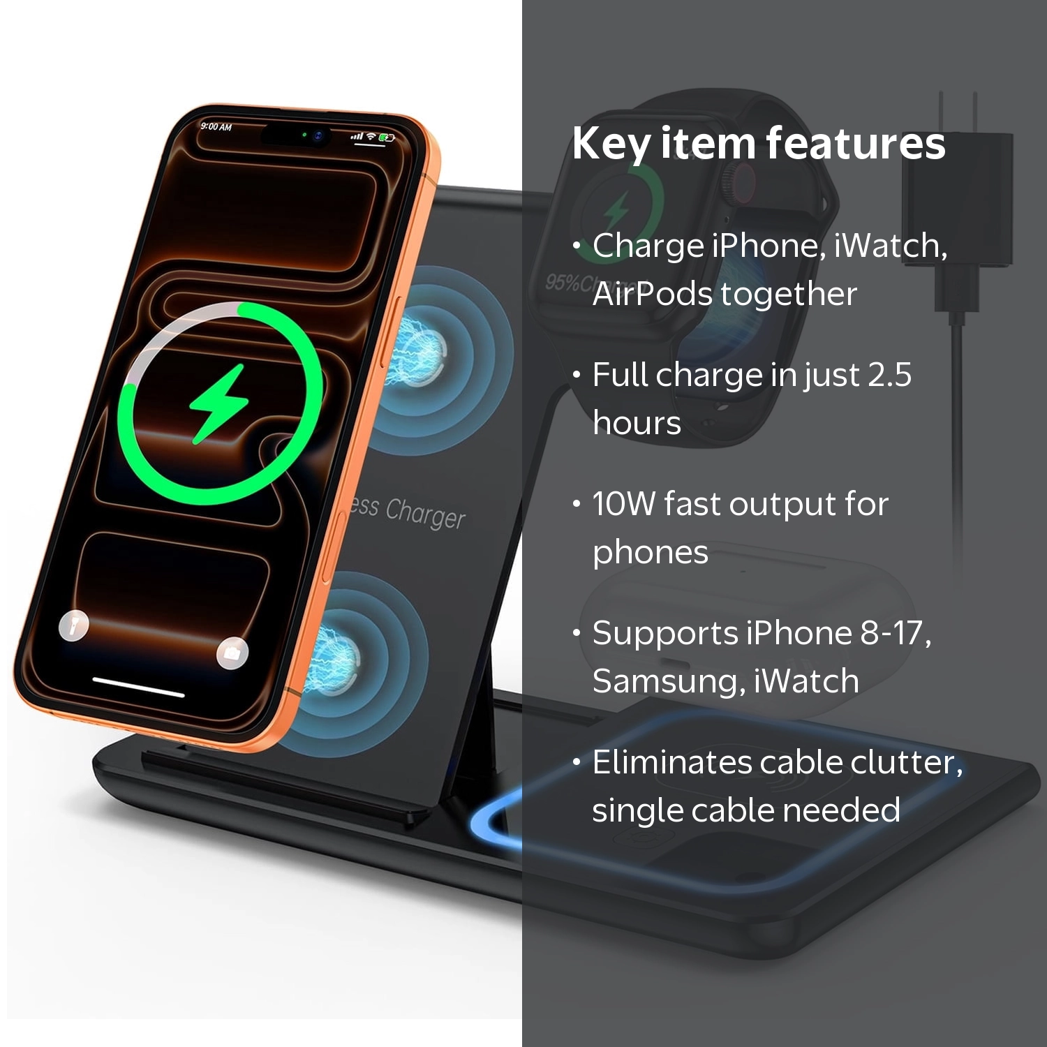 Cshidworld 3 in 1 Wireless Charger, Fast Charging Station for