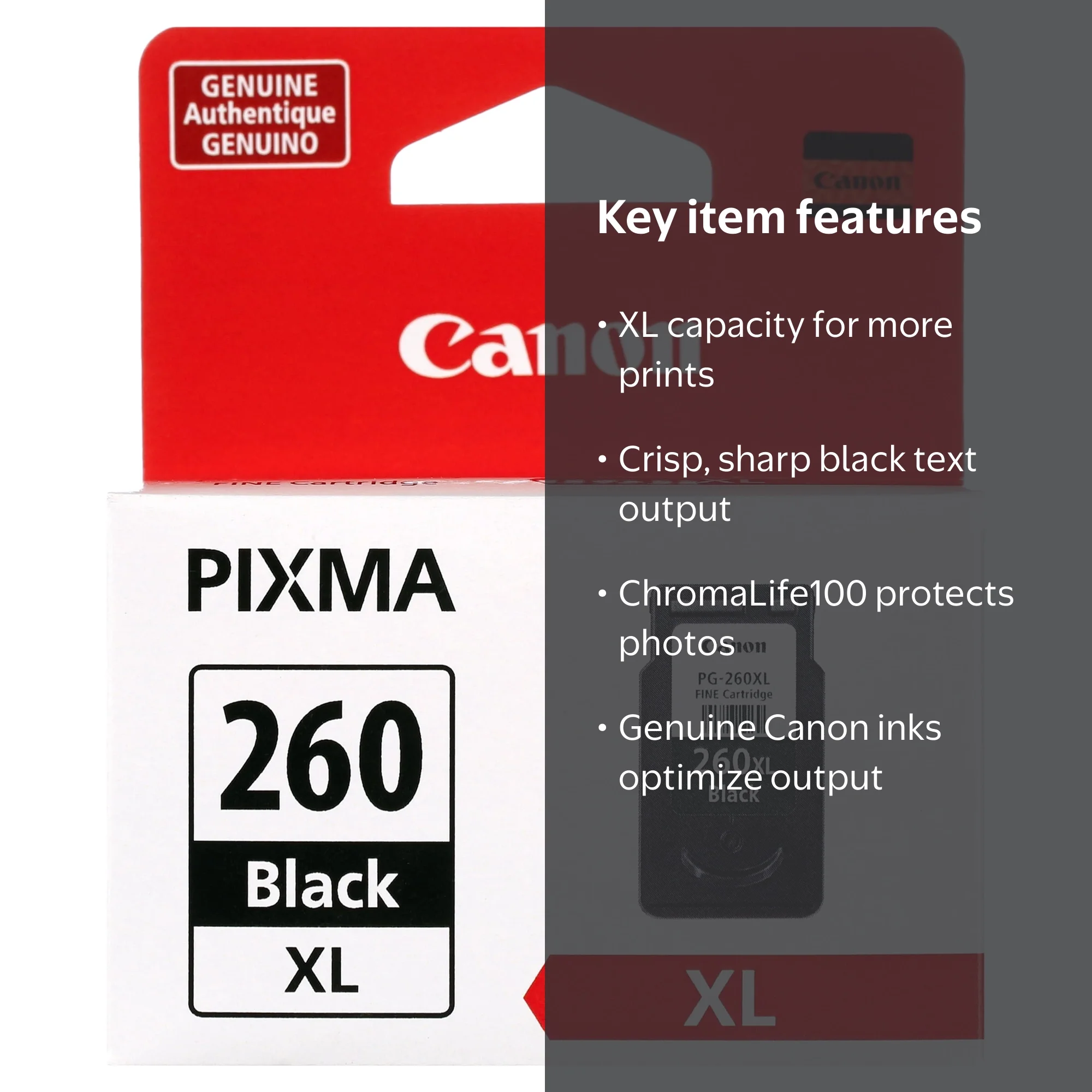 Canon PG-260 XL High Capacity Original Black Ink Cartridge, 1 Pack