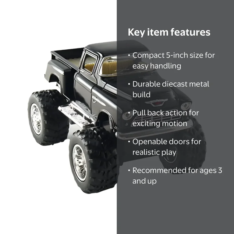 Kinsmart 1955 Chevy Stepside Pickup Truck, Black, 1:32 Scale