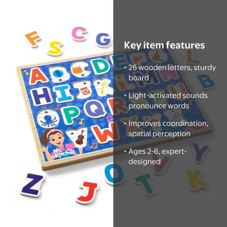 Ms. Rachel Wooden Phonics Alphabet Sound Puzzle, 24-Piece Toddler