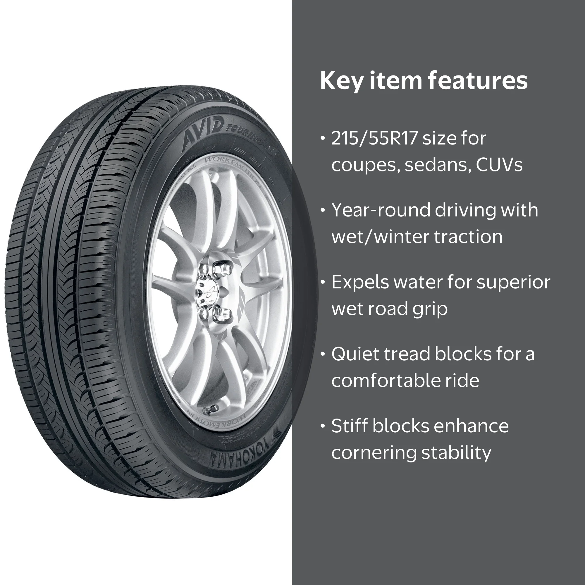 Yokohama Avid Touring-S 215/55R17 94H Tire for Coupes, Sedans