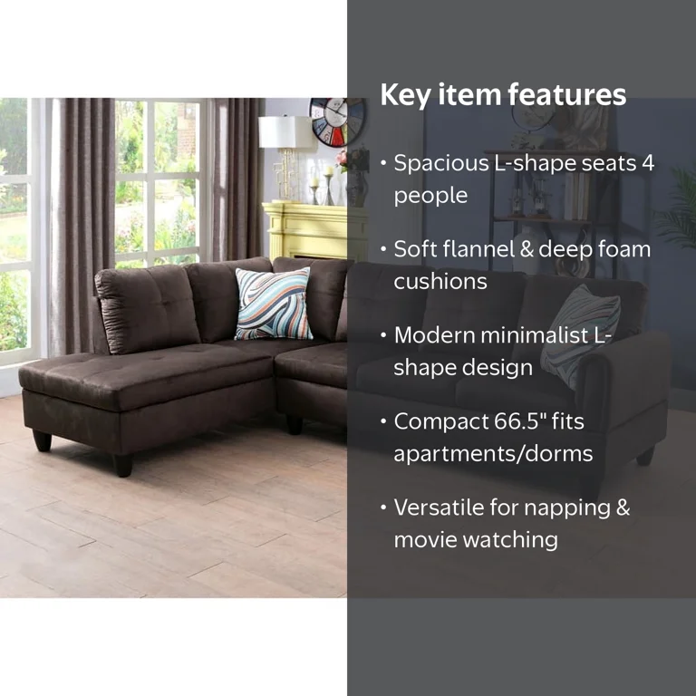Hommoo Flannel 4-Seat Couch Sofa Set, L Shaped Couch Living Room