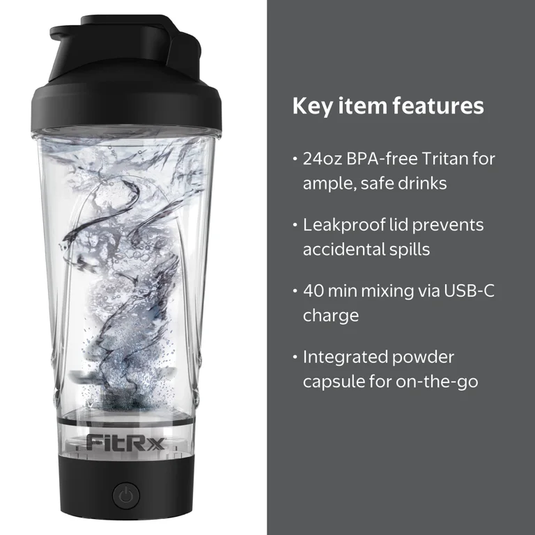 FitRx Sport Mixer Electric Shaker Bottle, Rechargeable Portable FitRx Sport Mixer Electric Shaker Bottle, Rechargeable Portable