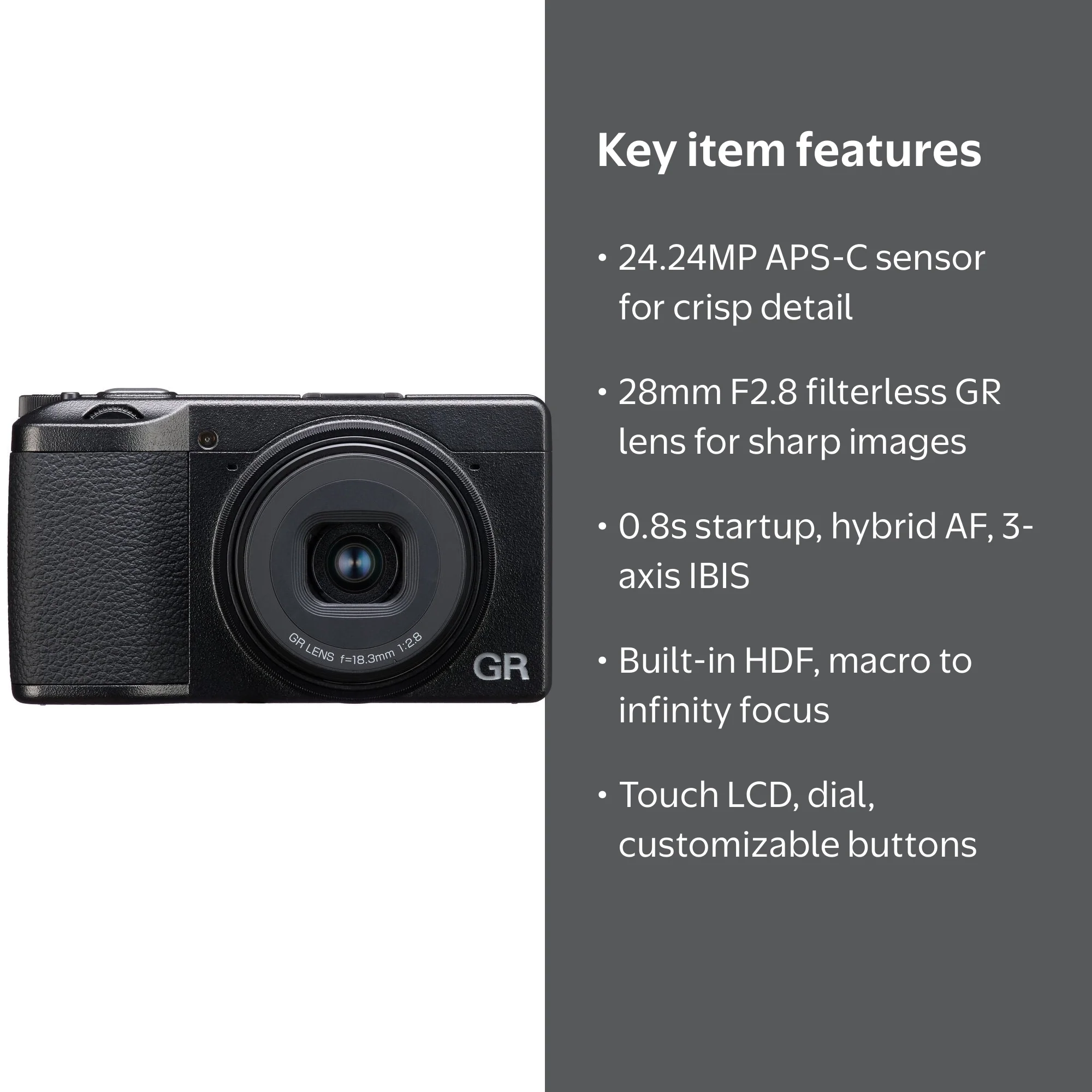 Pixel Hub RICOH GR III HDF Camera, 24.24 MP APS-C Sensor, Hybrid