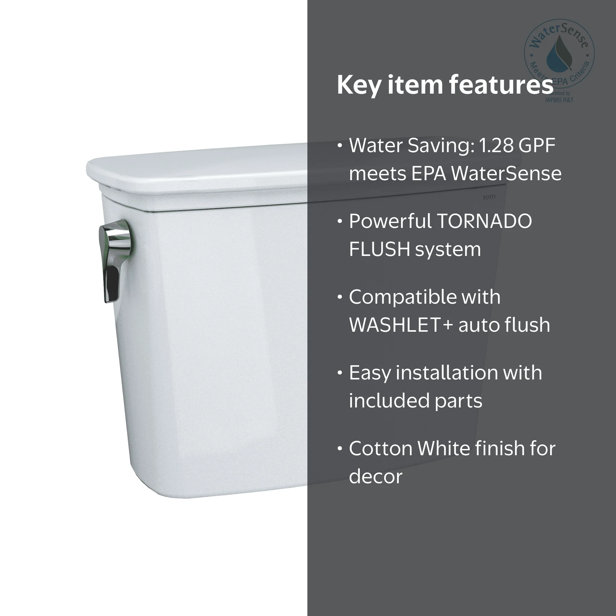 TOTO, Toilet Tank, ST786EA#01, WASHLET+ Auto Flush Compatibility