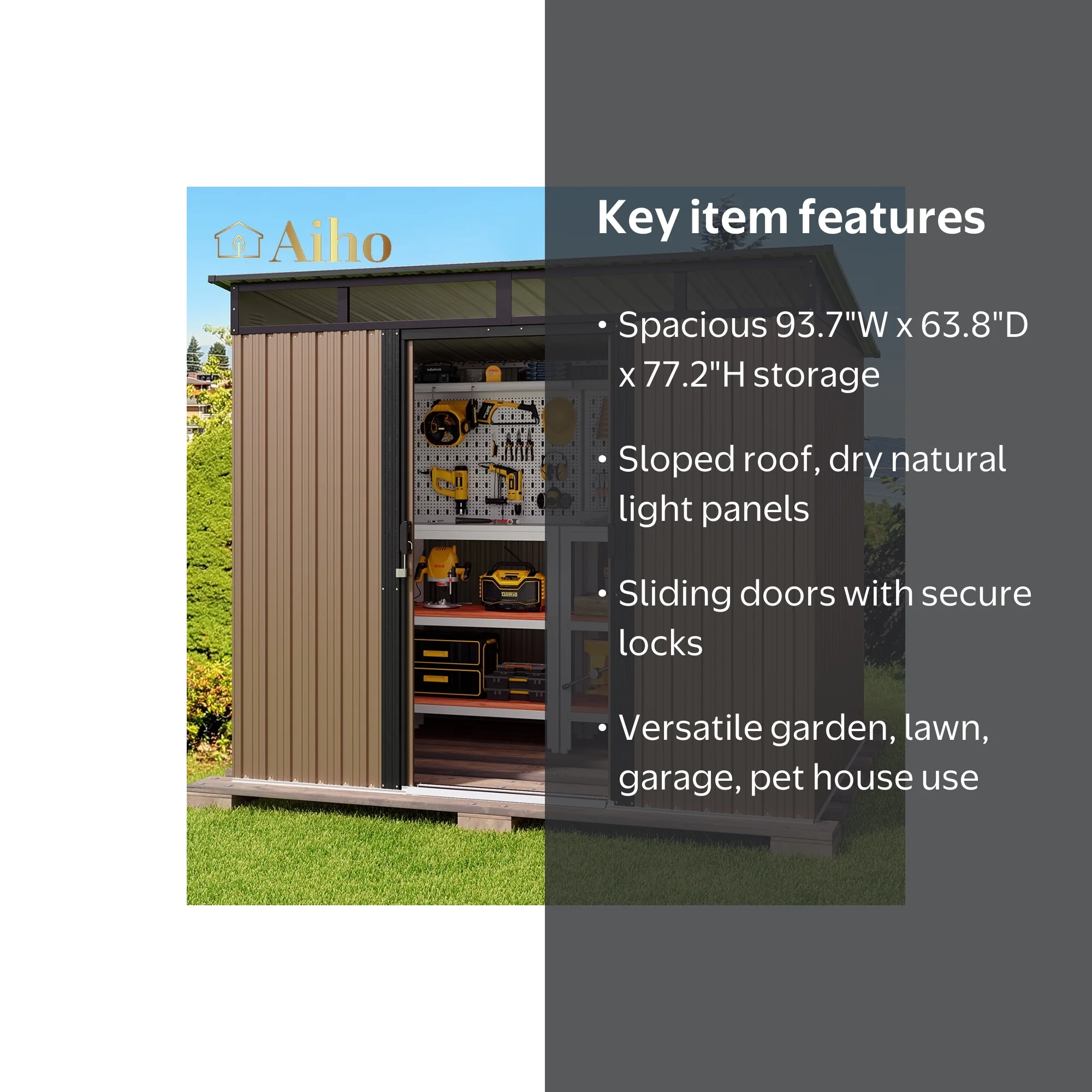 Aiho 8' x 6' Outdoor Storage Shed with Sliding Doors for Garden