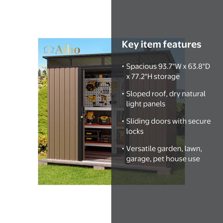 Aiho 8' x 6' Outdoor Storage Shed with Sliding Doors for Garden
