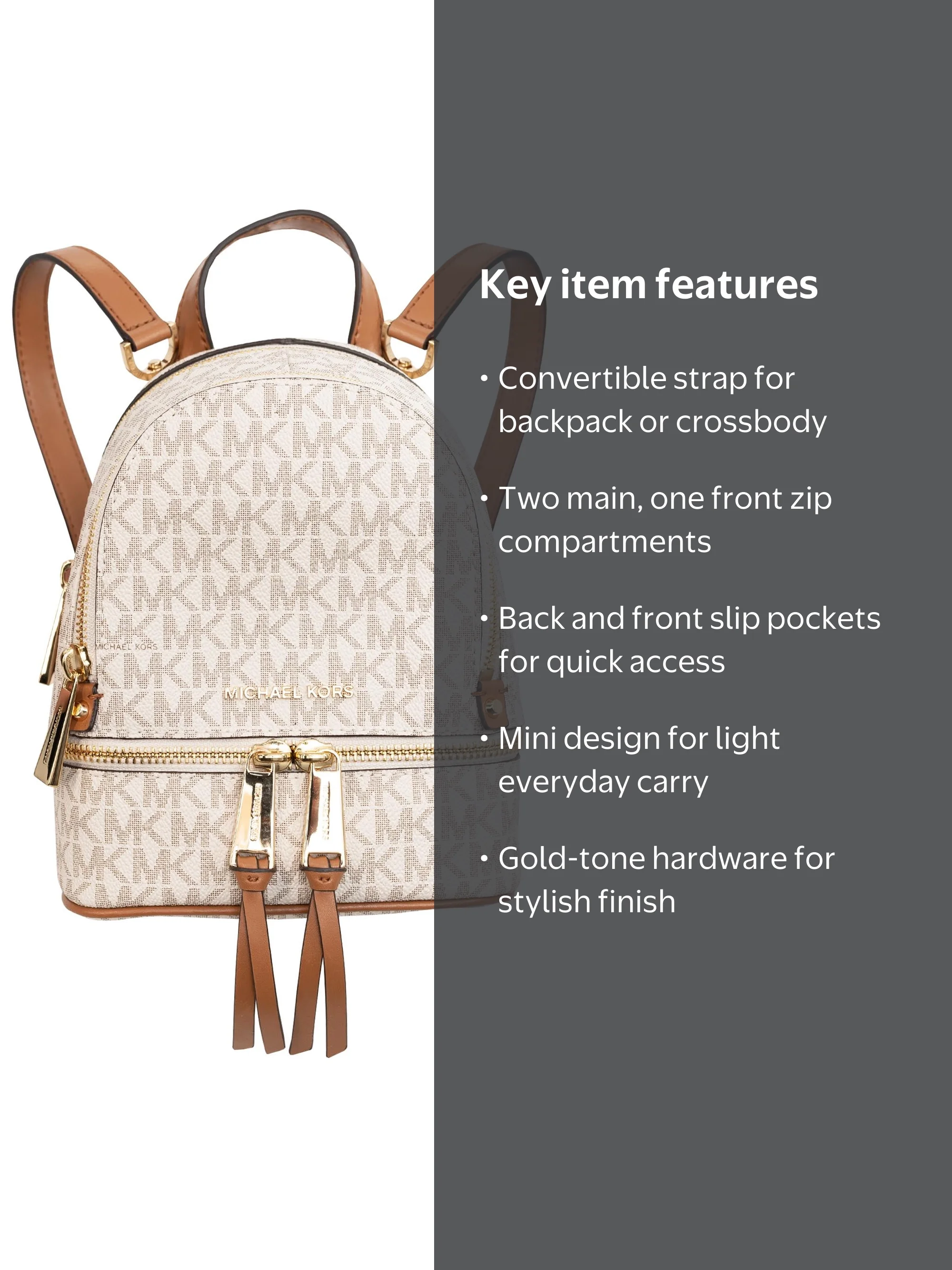 MICHAEL KORS Mini MK Logo Backpack, Off White & Brown Leather OS MICHAEL Michael Kors Rhea Mini Color-block Logo Backpack | Lyst main image 3