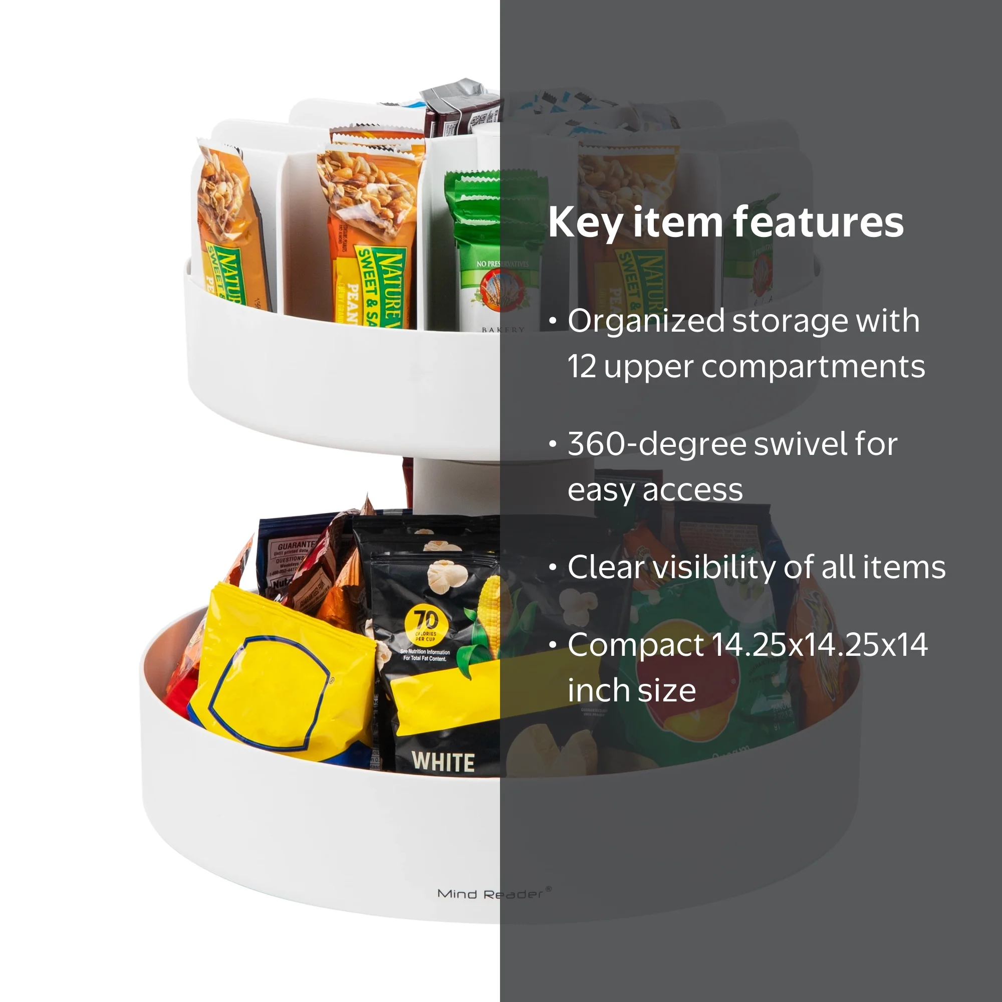 Mind Reader 2 Tier Lazy Susan Granola Bar and Snack Organizer