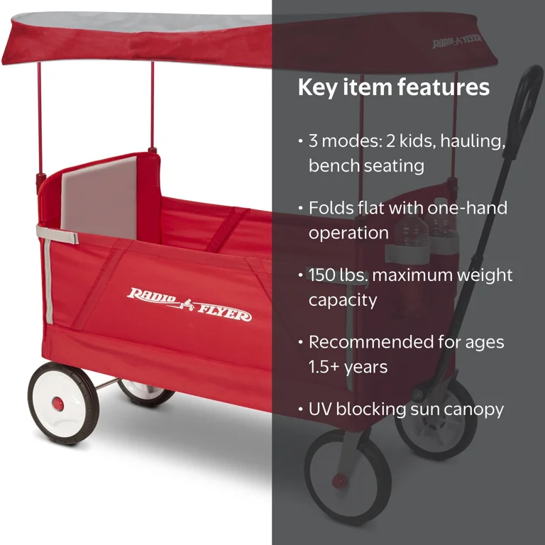 Radio Flyer, 3-in-1 EZ Fold Wagon with Canopy, RRK150, Red