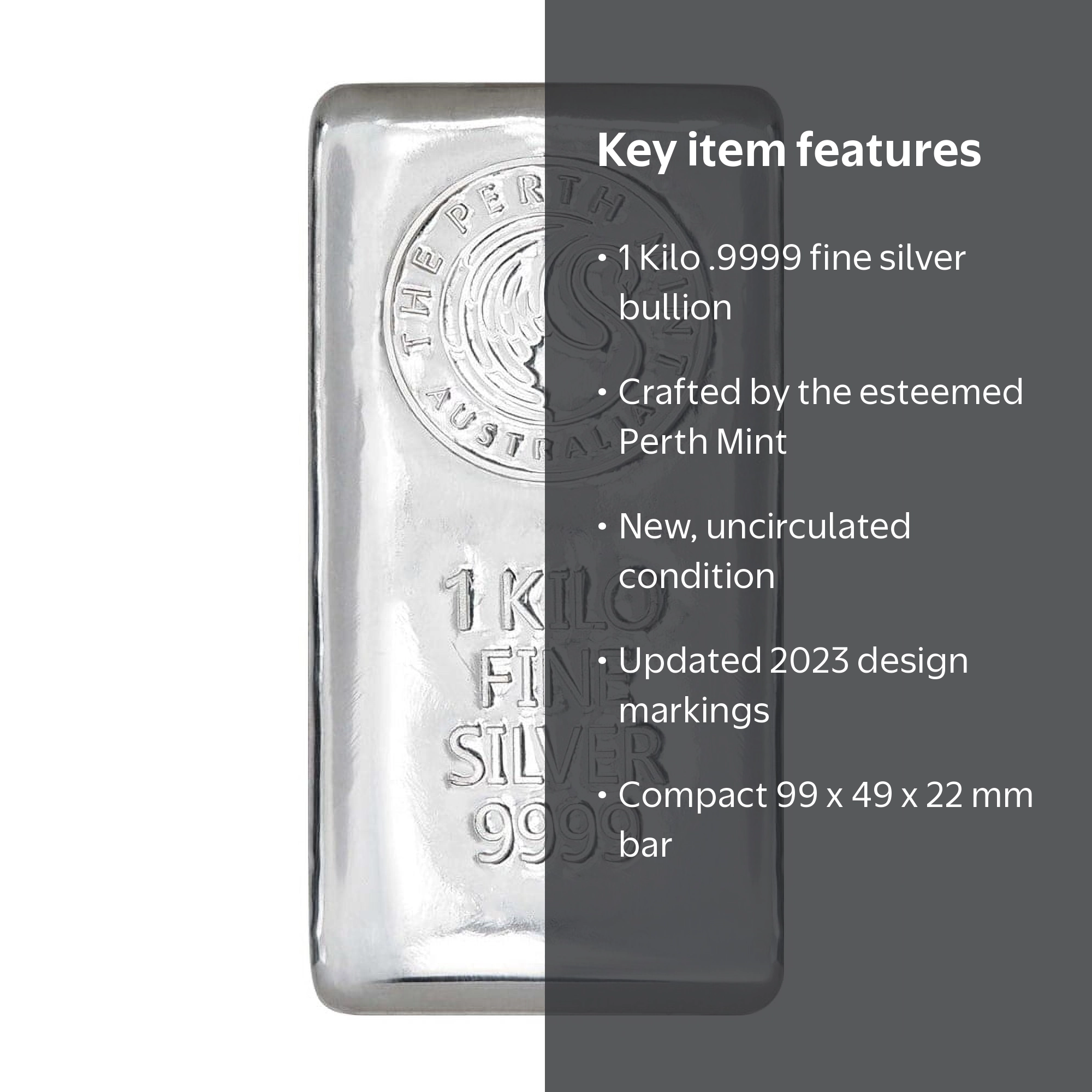 Perth Mint 1 Kilo Silver Bullion Bar .9999 Fine - Walmart.com