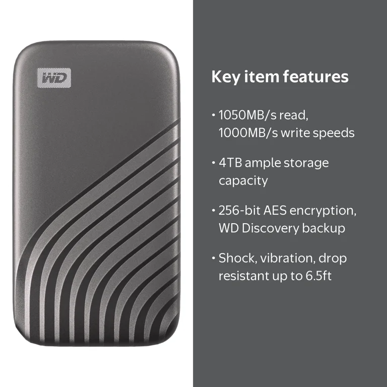 WD My Passport 4TB 外付けSSD 本体 WD 4TB My Passport SSD, Portable Backup Storage for PC & Laptop