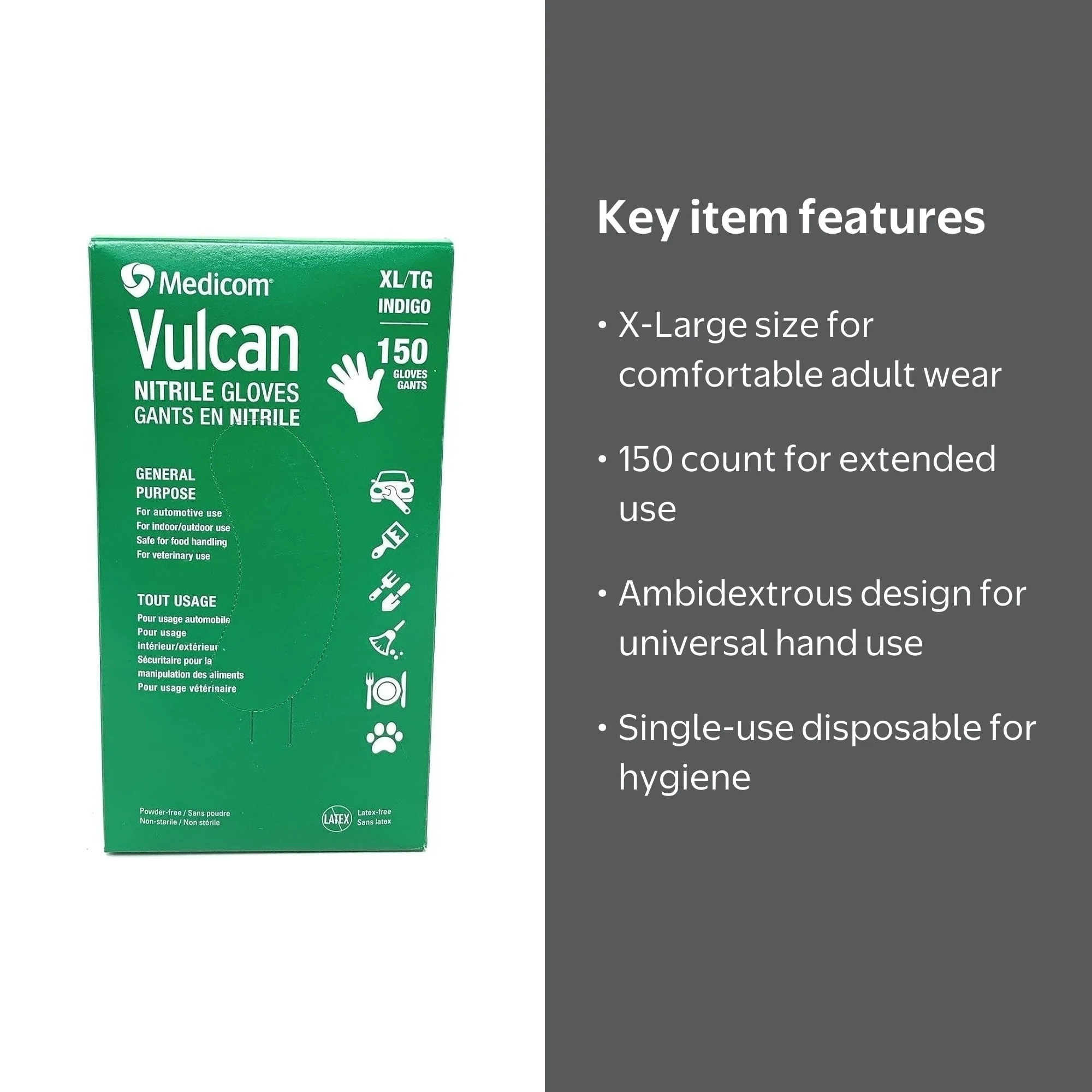MEDICOM Vulcan Nitrile Gloves, Latex-Free, Powder-Free, Disposable