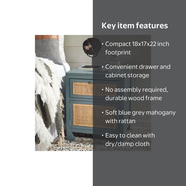 SAFAVIEH Dave Coastal 1 Drawer 1 Door Nightstand, Blue Grey