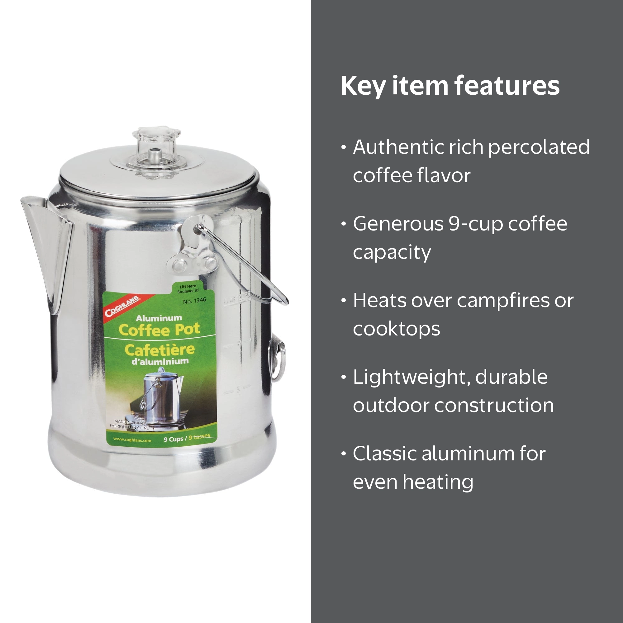 Coleman Camping Percolator, 9-Cup Aluminum Coffee Pot for Outdoor