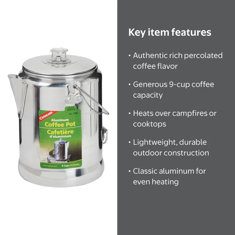 Coleman Camping Percolator, 9-Cup Aluminum Coffee Pot for Outdoor