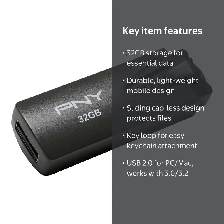 PNY 32GB Attaché USB 2.0 Flash Drive - Light-Weight Durable