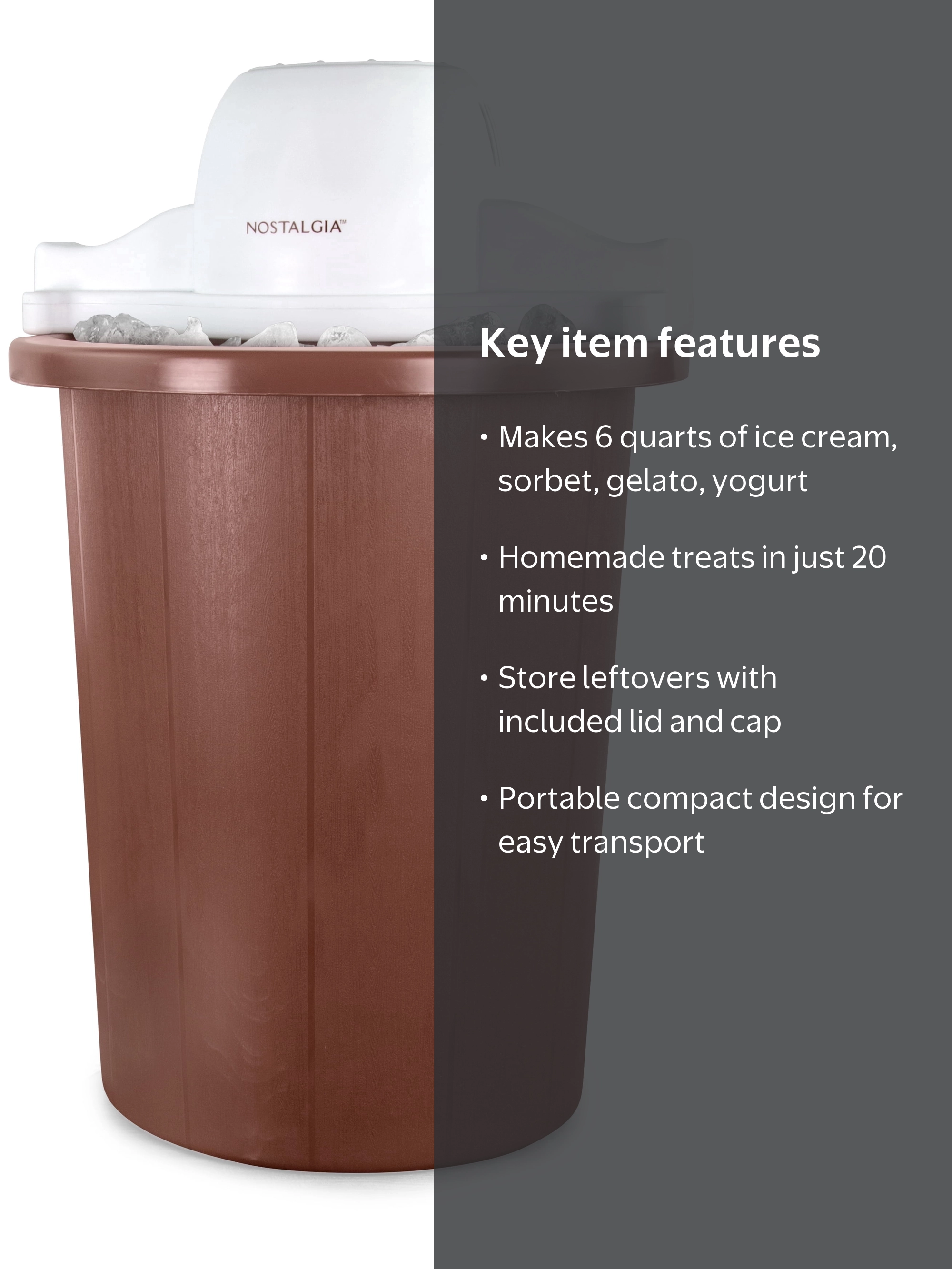 Nostalgia 6-Quart Electric Ice Cream Maker, White and Dark Brown