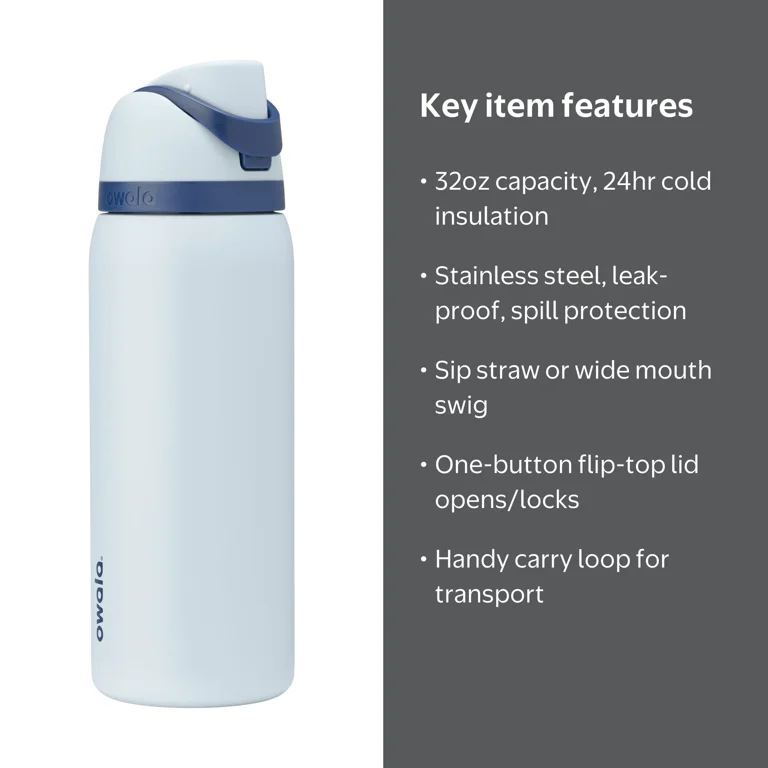 Owala FreeSip Stainless Steel Water Bottle, 32oz, Blue - Walmart.com