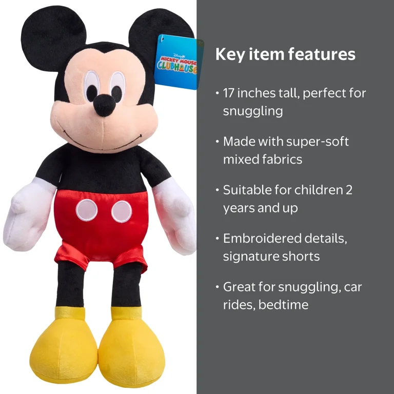 Disney Mickey Mouse 17-Inch Large Plush Stuffed Animal, Toy for