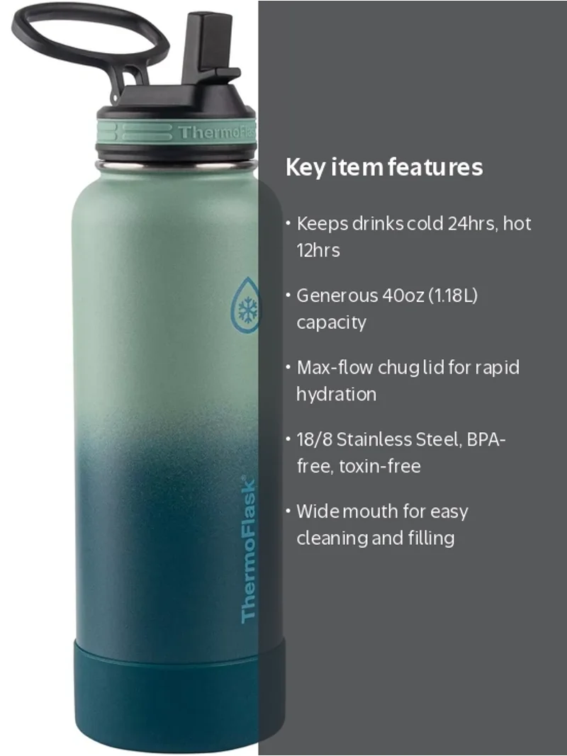 ThermoFlask, Water Bottle, 40oz, Stainless Steel, Green