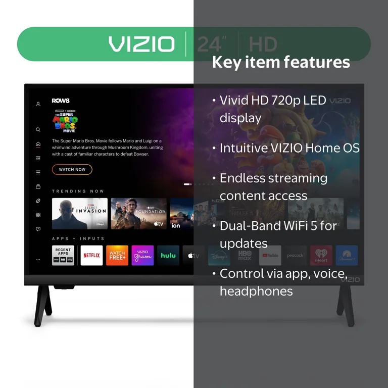 VIZIO, 24” HD LED Smart TV, VHD24M-08, 720p with Bluetooth WiFi