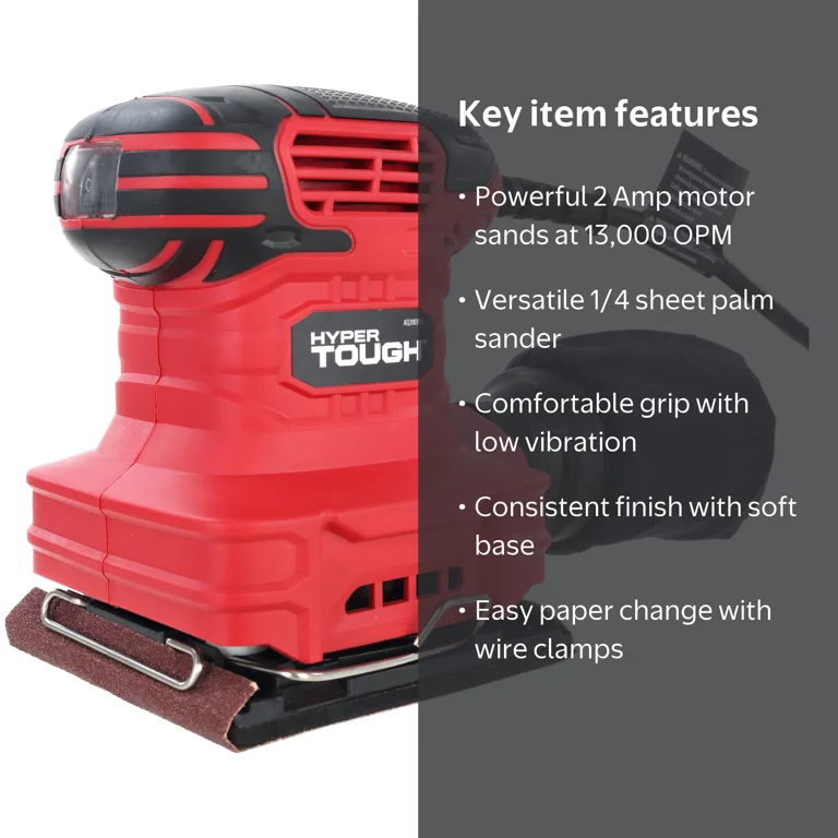 Hyper Tough 2 Amp Corded 1/4 Sheet Palm Sander with Dust Bag