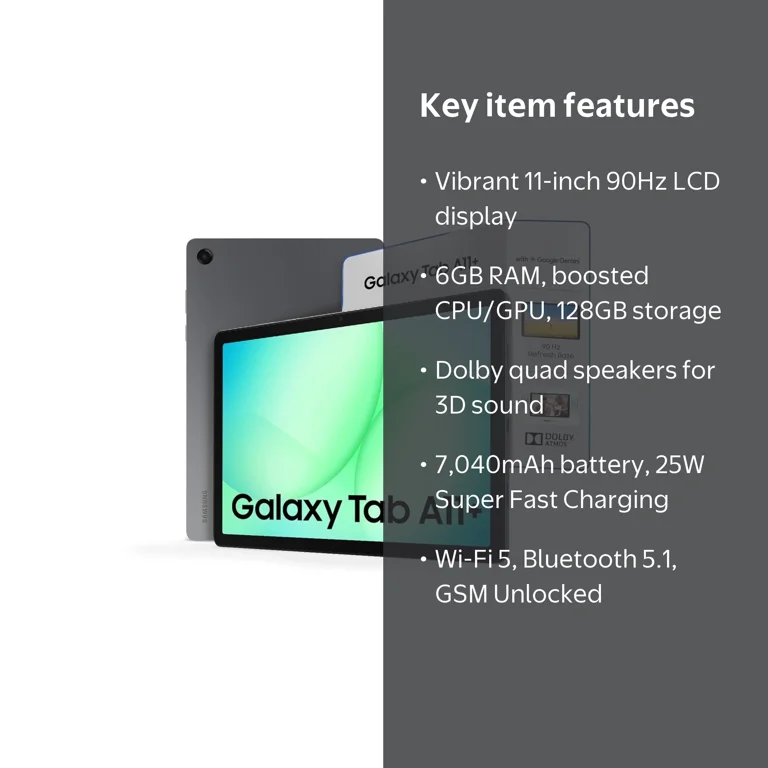 Samsung Galaxy Tab A11+ (Plus) 5G Wi-Fi + Cellular | 128GB + 6GB